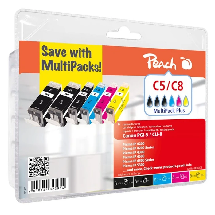 Μελάνι Συμβατό Peach Canon PG-5XL/CLI-8 Multipack Plus 2xbk,c,m,y