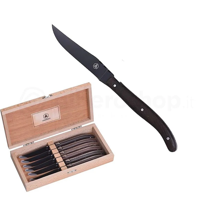 Μαχαίρια Laguiole steak knife set 6-piece, black blade/Wenge handle