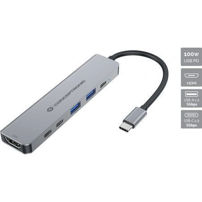 Docking Station Conceptronic 6-1 USB-C->HDMI,2xUSB-A,3xUSB-C,+ 25cm gr