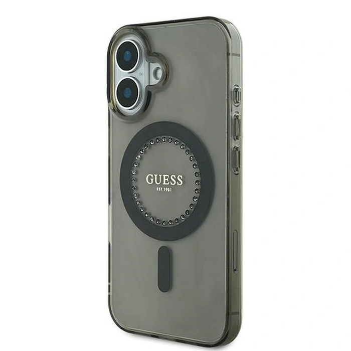 Guess GUHMP16SPFTDTEK Apple iPhone 16 hardcase IML Rhinestones MagSafe black