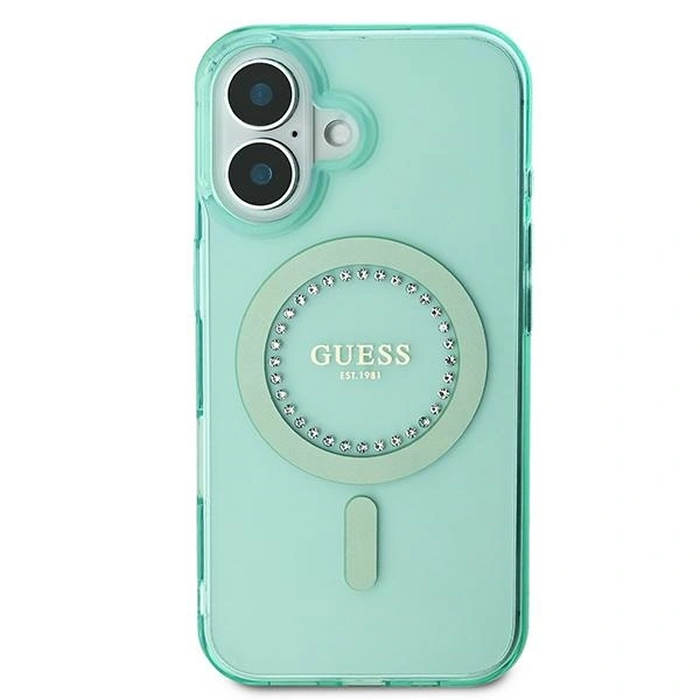 Guess GUHMP16SPFTDTEN Apple iPhone 16 hardcase IML Rhinestones MagSafe green