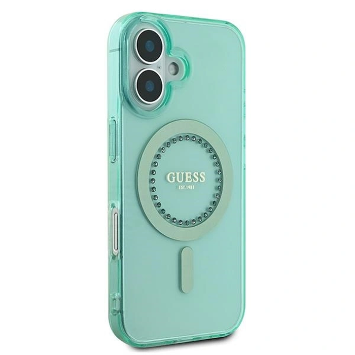 Guess GUHMP16SPFTDTEN Apple iPhone 16 hardcase IML Rhinestones MagSafe green