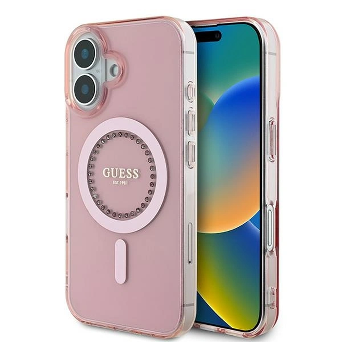 Guess GUHMP16SPFTDTEP Apple iPhone 16 hardcase IML Rhinestones MagSafe pink