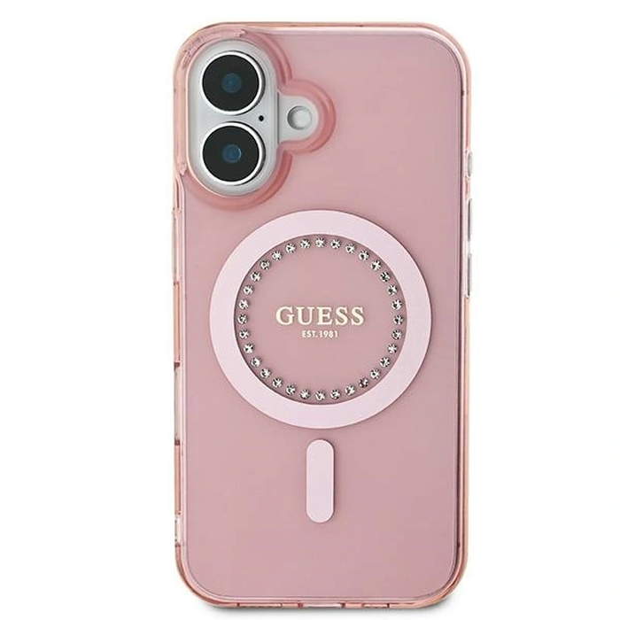 Guess GUHMP16SPFTDTEP Apple iPhone 16 hardcase IML Rhinestones MagSafe pink