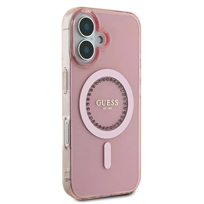 Guess GUHMP16SPFTDTEP Apple iPhone 16 hardcase IML Rhinestones MagSafe pink