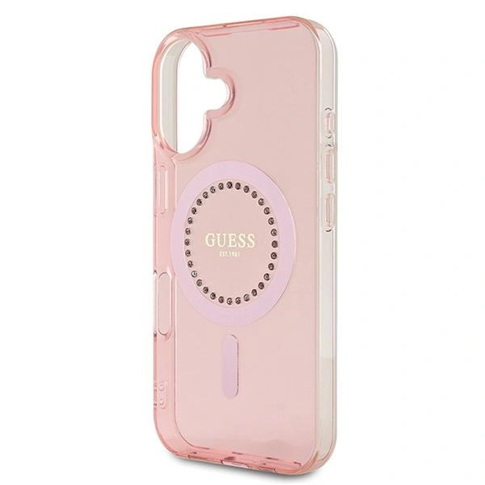 Guess GUHMP16SPFTDTEP Apple iPhone 16 hardcase IML Rhinestones MagSafe pink