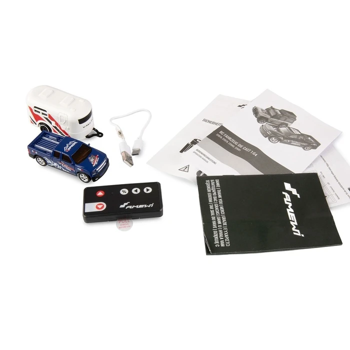 Τηλεκατευθυνόμενο Amewi RC Pickup Die Cast with Wohnwagen 1:64 RTR Blue 6+