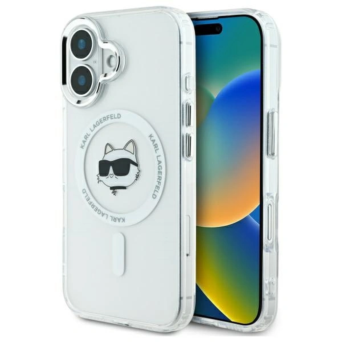 Karl Lagerfeld KLHMP16SHLSCHH Apple iPhone 16 hardcase IML Metal Choupette Head MagSafe white
