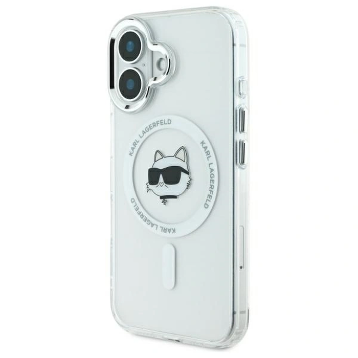 Karl Lagerfeld KLHMP16SHLSCHH Apple iPhone 16 hardcase IML Metal Choupette Head MagSafe white