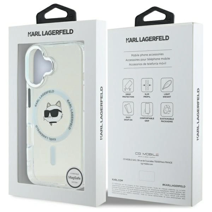 Karl Lagerfeld KLHMP16SHLSCHH Apple iPhone 16 hardcase IML Metal Choupette Head MagSafe white