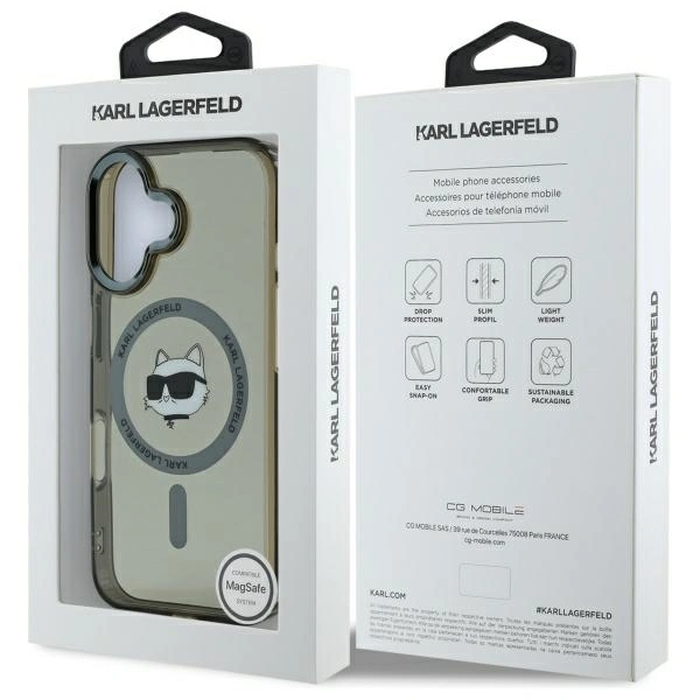 Karl Lagerfeld KLHMP16SHLSCHK Apple iPhone 16 hardcase IML Metal Choupette Head MagSafe black