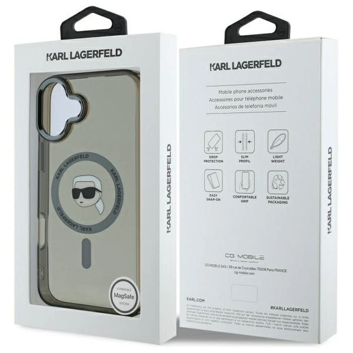 Karl Lagerfeld KLHMP16SHLSKIK Apple iPhone 16 hardcase IML Metal Karl Head MagSafe black