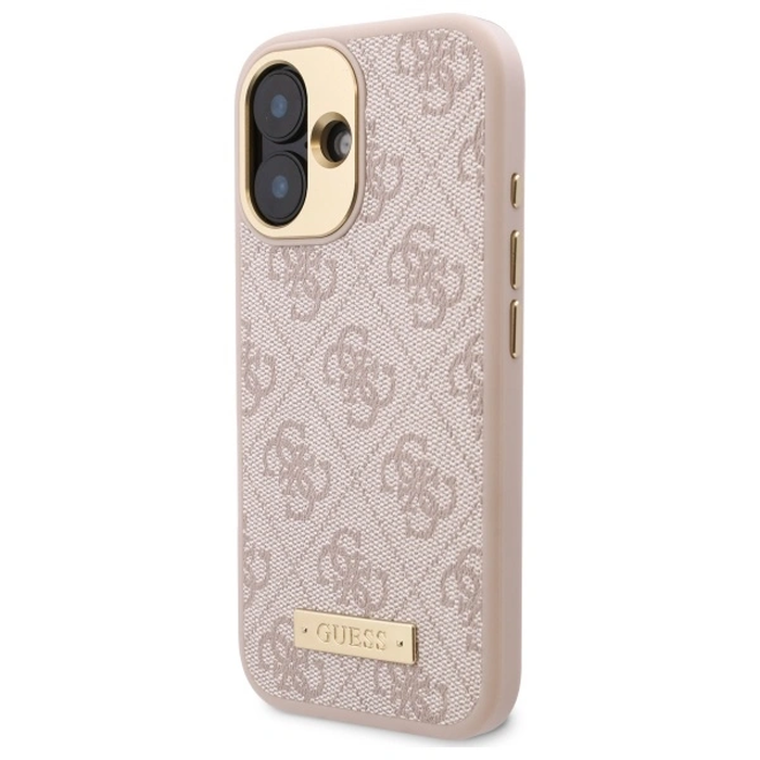 Guess GUHMP16SU4GPRP Apple iPhone 16 hardcase 4G Logo Plate MagSafe pink