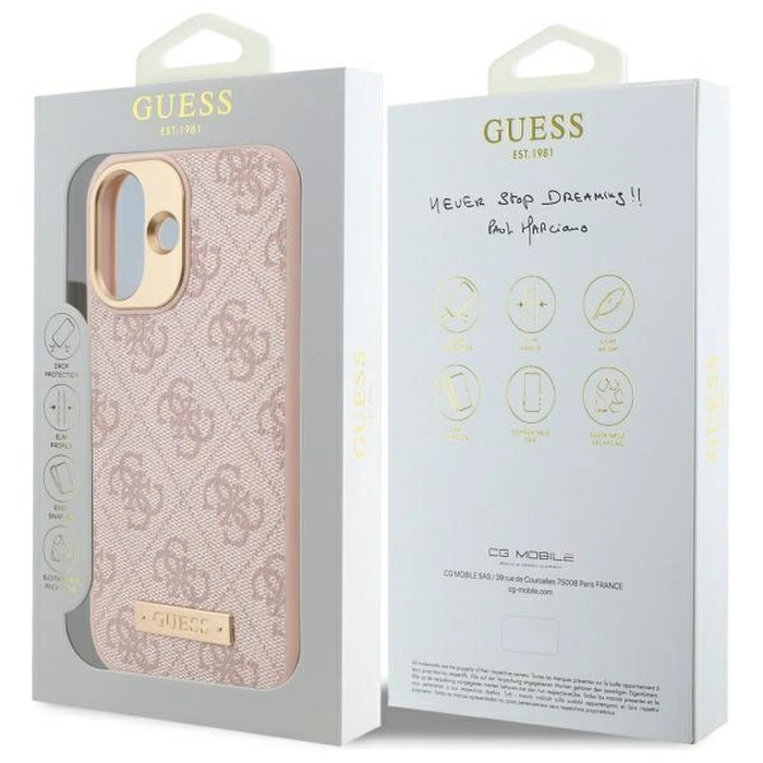 Guess GUHMP16SU4GPRP Apple iPhone 16 hardcase 4G Logo Plate MagSafe pink