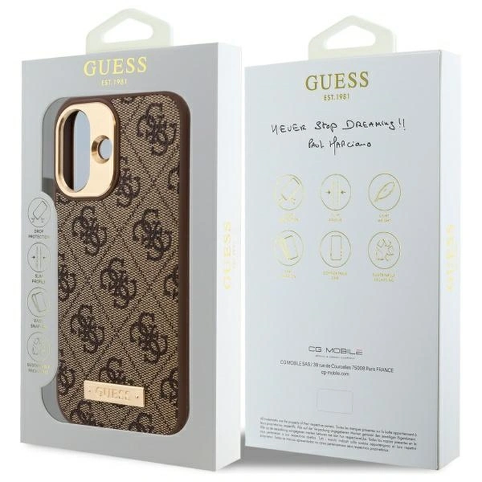 Guess GUHMP16SU4GPRW Apple iPhone 16 hardcase 4G Logo Plate MagSafe brown