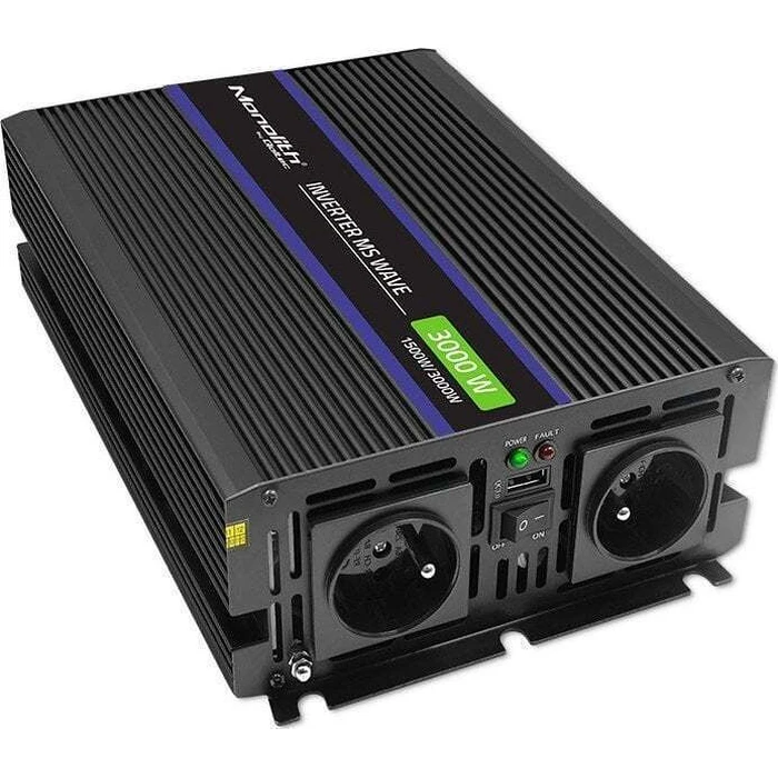Inverter Αυτοκινήτου Qoltec Monolith 3000 MS / 12V to 230V / 1500/3000W / USB