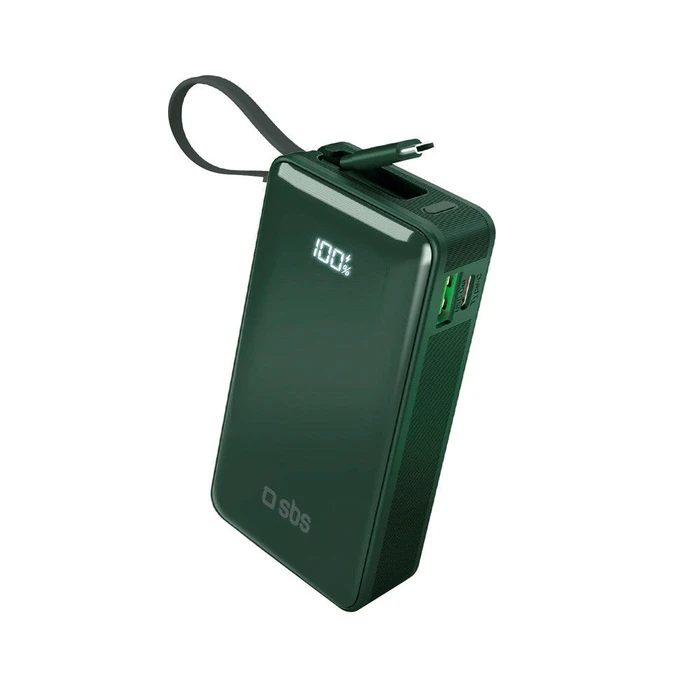 Power Bank SBS 10 000mAh with built-in cable USB-C Green