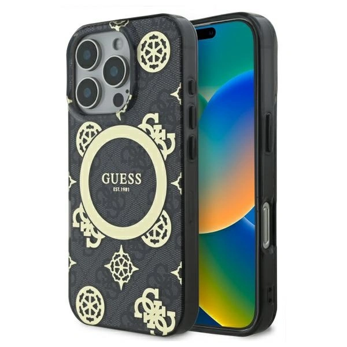 Guess GUHMP16XH4PYEEK Apple iPhone 16 Pro Max hardcase IML Peony On 4G Background MagSafe black