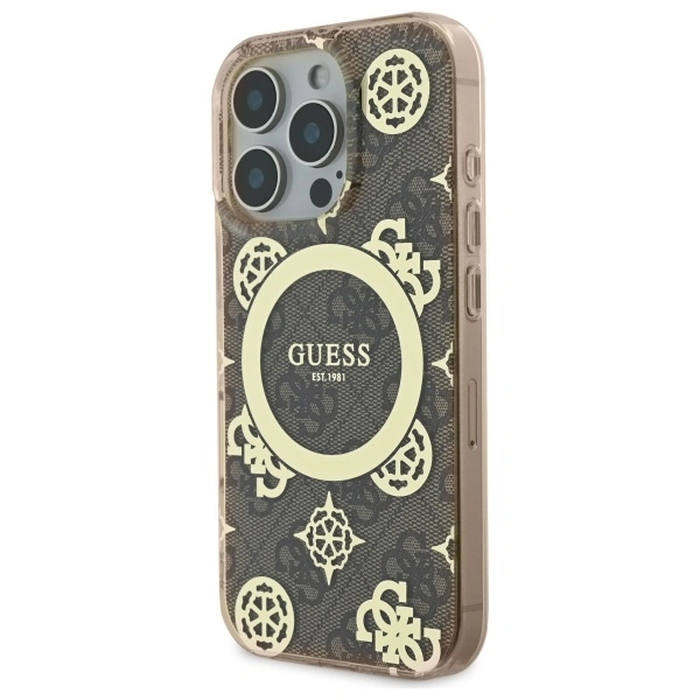 Guess GUHMP16XH4PYEEW Apple iPhone 16 Pro Max hardcase IML Peony On 4G Background MagSafe brown