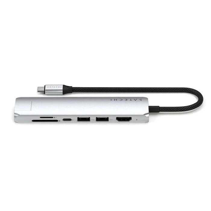 Docking Station Satechi 7-w-1 USB-C Slim (USB-C PD, 2x USB-A, HDMI 4K, Ether, micro/SD) (Silver)