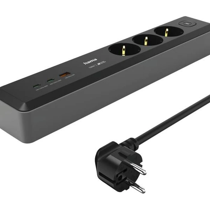 Πολύπριζο με USB Hama 3 nests SCHUKO, 1,4M, 2 USB-C, 1 USB-A, Power Delivery, 100W