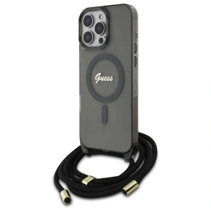 Guess GUHMP16XHCTSGNSK Apple iPhone 16 Pro Max hardcase Crossbody Cord Script MagSafe black