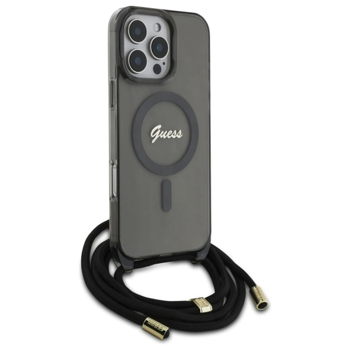 Guess GUHMP16XHCTSGNSK Apple iPhone 16 Pro Max hardcase Crossbody Cord Script MagSafe black