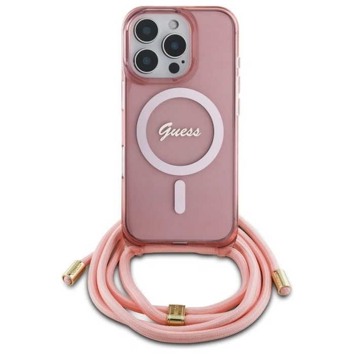 Guess GUHMP16XHCTSGNSP Apple iPhone 16 Pro Max hardcase Crossbody Cord Script MagSafe pink