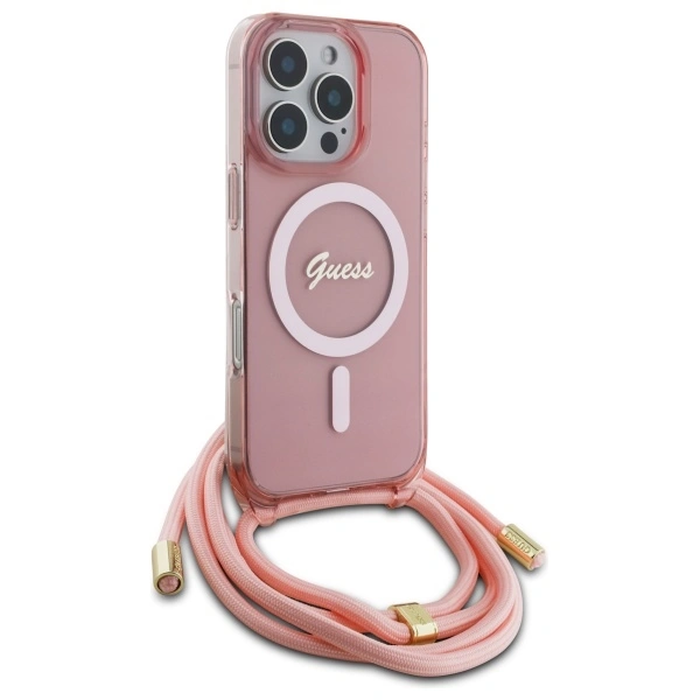 Guess GUHMP16XHCTSGNSP Apple iPhone 16 Pro Max hardcase Crossbody Cord Script MagSafe pink
