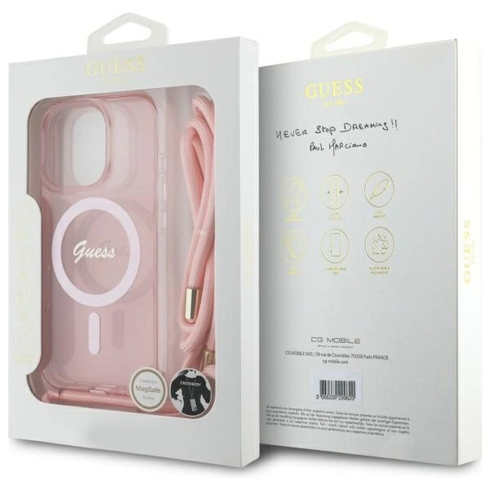 Guess GUHMP16XHCTSGNSP Apple iPhone 16 Pro Max hardcase Crossbody Cord Script MagSafe pink
