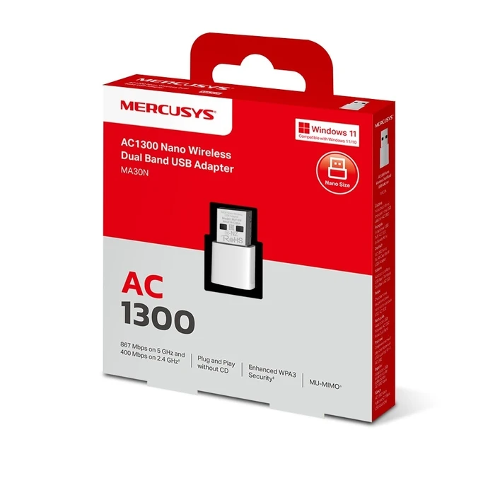 Αντάπτορας Δικτύου USB Mercusys WL AC1300 nano - MA30N