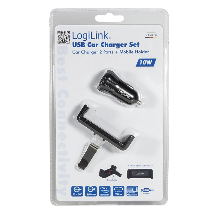 Φορτιστής Αυτοκινήτου Logilink Auto 2xUSB-A 10W + holder Zw.