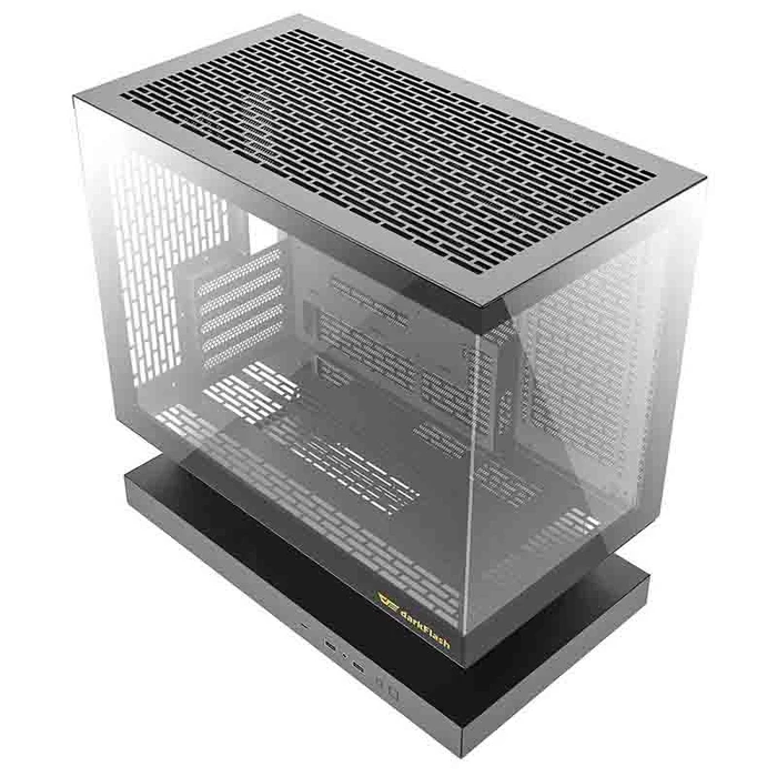 Darkflash Floatron F1 Gaming Midi Tower PC Case with Side Window and ARGB Lighting - Black (F1 Black + 6 fans)