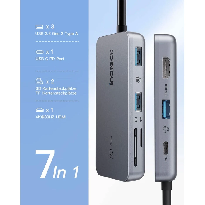 Docking Station Inateck 7 in 1 USB C with 4k HDMI PD 100W 3USB A 3.2