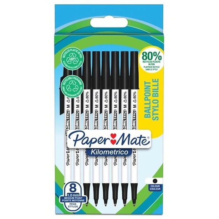 Στυλό Papermate Ballpoint Kilometrico Reycled M Black 8er Blister