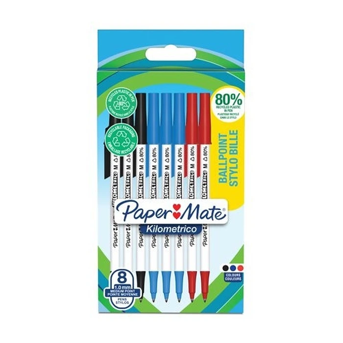 Στυλό Papermate Ballpoint Kilometrico Reycled M Sortiert 8er Blister