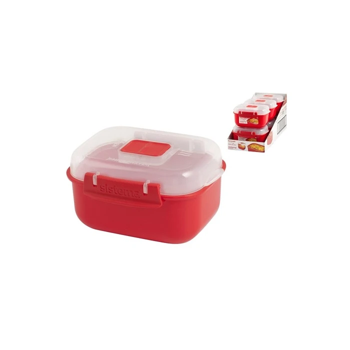 Δοχείο Φαγητού Sistema Microwave Square with Valve, 525 ml, Red