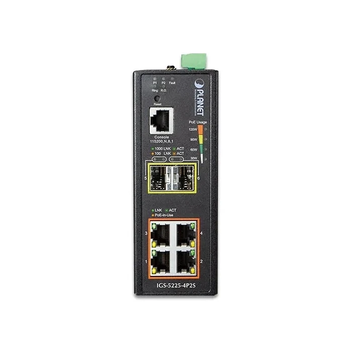 Network Switch Planet Industrial L2+ 4-Port 1000T 802.3at PoE + 2-Port SFP