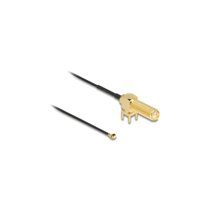 Delock Antenna Cable SMA 90° PCB Jack (bulkhead) to I-PEX Inc. MHF® I Plug 1.13, 15 cm, Thread Length 15 mm (MPN 12034)