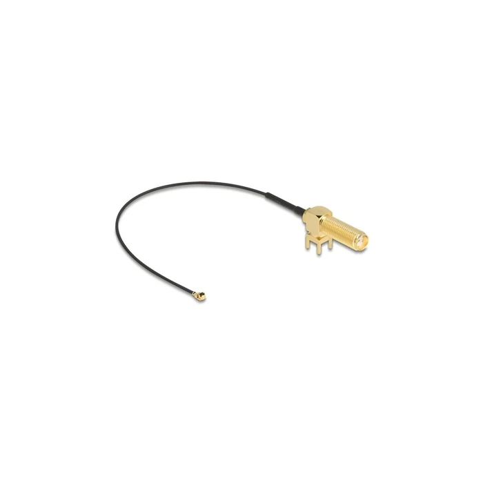 Delock Antenna Cable SMA 90° PCB Jack (bulkhead) to I-PEX Inc. MHF® I Plug 1.13, 15 cm, Thread Length 15 mm (MPN 12034)
