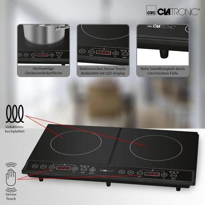 Επιτραπέζιες Εστίες Clatronic DKI 3609 Black Induction Double Hotplate