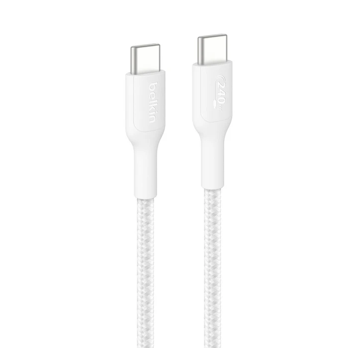 Καλώδιο USB Belkin USB-C/USB-C 240W 2m braided, White CAB025hq2MWH