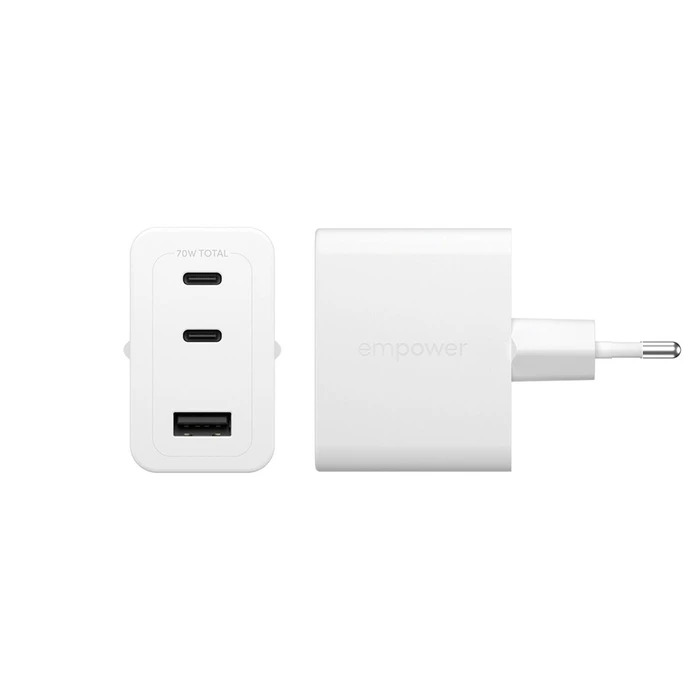 Φορτιστής Πρίζας PanzerGlass empower 70W 2x USB-C 1x USB-A White