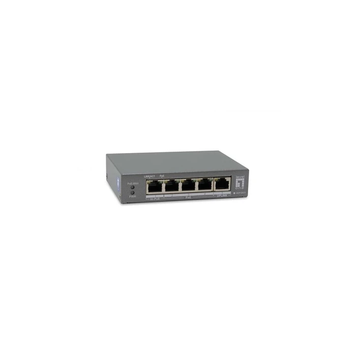 LevelOne GEP-0531 PoE+ Switch 5 θυρών Gigabit (4x PoE, 1x Hi‑PoE uplink) 60W Ανεπιτηρούμενος Πλαστικό