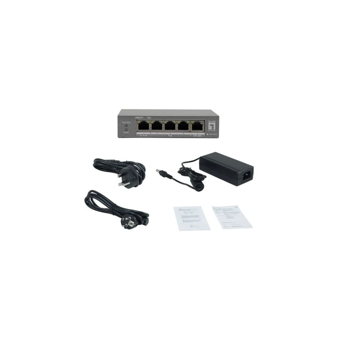 LevelOne GEP-0531 PoE+ Switch 5 θυρών Gigabit (4x PoE, 1x Hi‑PoE uplink) 60W Ανεπιτηρούμενος Πλαστικό