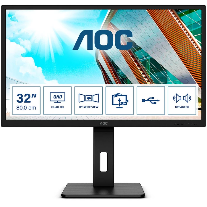 Monitor 31,5" AOC  (2560×1440) Q32P2 IPS 4ms 75Hz HDMI DP USB-Hub Speakers Black