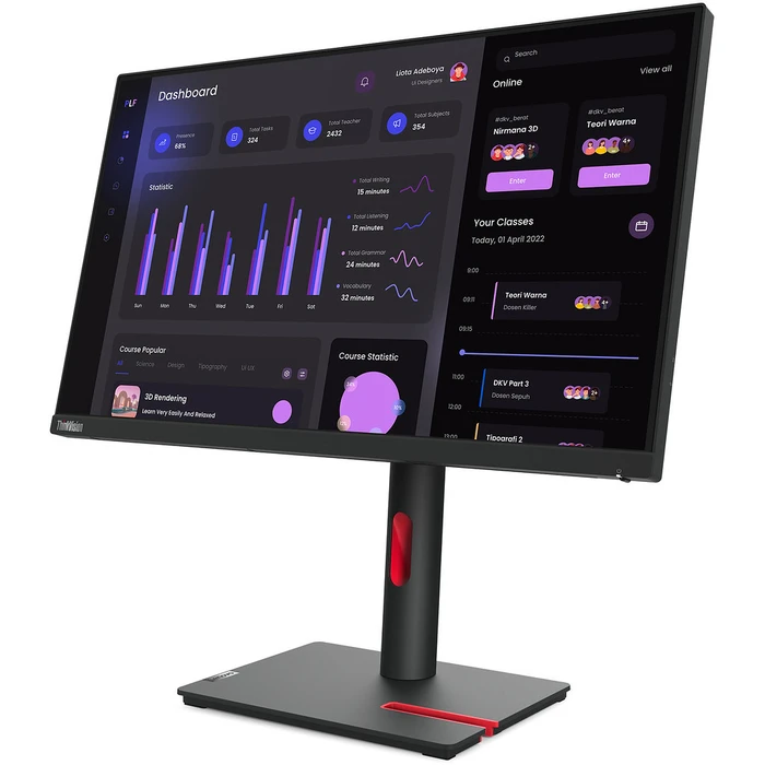 Monitor 23,8" Lenovo (1920×1080) ThinkVision T24i-30 IPS 75Hz VGA HDMI DP USB-Hub Black