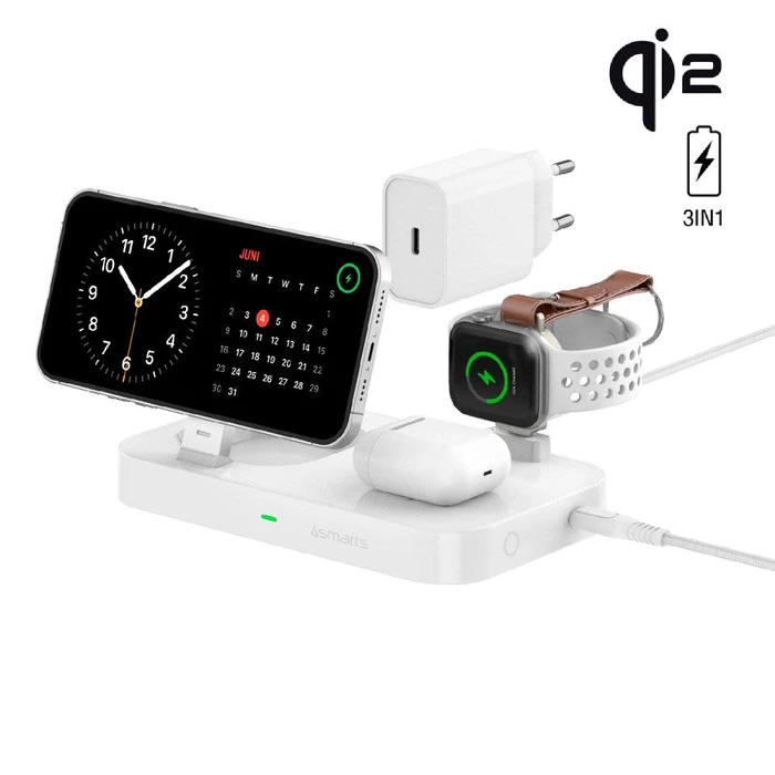 Φορτιστής Πρίζας 4Smarts Qi2 Trident + Apple Watch White