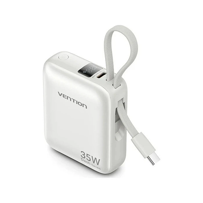 Power Bank Vention 10000mAh 35W PD with built-in cable USB-C Μπεζ