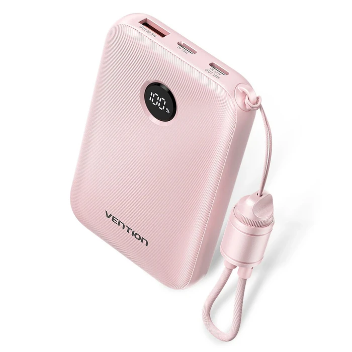 Power Bank Vention 10000mAh 2 x USB-C 1x USB-A with display 22.5W Pink